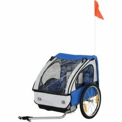 HOMCOM 18m+ 2-Seat Child Bike Trailer For Kid W/ Steel Frame Seat Belt Blue