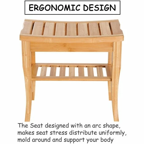 HOMCOM 45 cm 2-Tier Slatted Shower Bench Storage Seat w/ 4 Legs Safe Bathroom