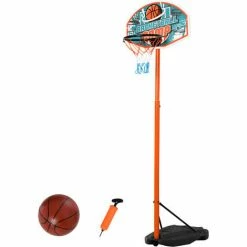 HOMCOM 3 Pcs Kids Basketball Set W/ Hoop Ball Pump Height Fillable Base 8-15 Yrs