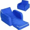 HOMCOM 2 In 1 Kids Armchair Sofa Bed Fold Out Padded Wood Frame Bedroom Blue