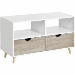 HOMCOM 99cm TV Stand Media Unit Cabinet W/ Shelves Drawers Storage Centre Beige