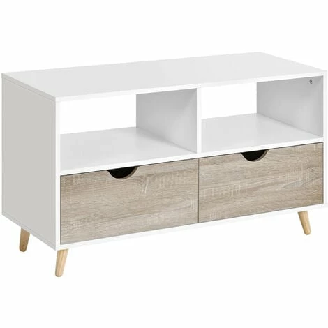 HOMCOM 99cm TV Stand Media Unit Cabinet w/ Shelves Drawers Storage Centre Beige