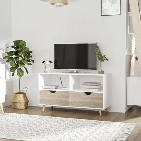HOMCOM 99cm TV Stand Media Unit Cabinet w/ Shelves Drawers Storage Centre Beige