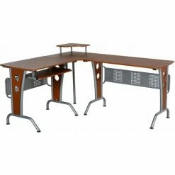 HOMCOM Space-Saving Corner Work Office Desk Gaming W/ Steel Frame CPU Rack Brown