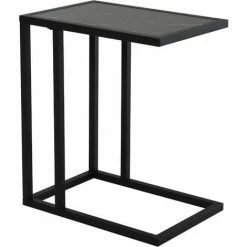 HOMCOM C Shape Side Table Marble-Effect Top Metal Frame Space-Saving Furniture