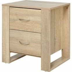 HOMCOM 2 Drawer Modern Boxy Bedside Table W/ Handles Elevated Base Oak Brown