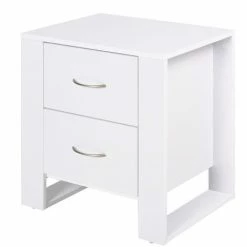 HOMCOM 2 Drawer Modern Boxy Bedside Table W/ Handles Elevated Base White