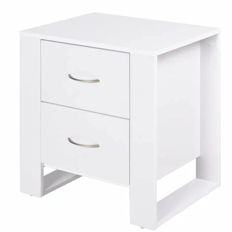 HOMCOM 2 Drawer Modern Boxy Bedside Table w/ Handles Elevated Base White