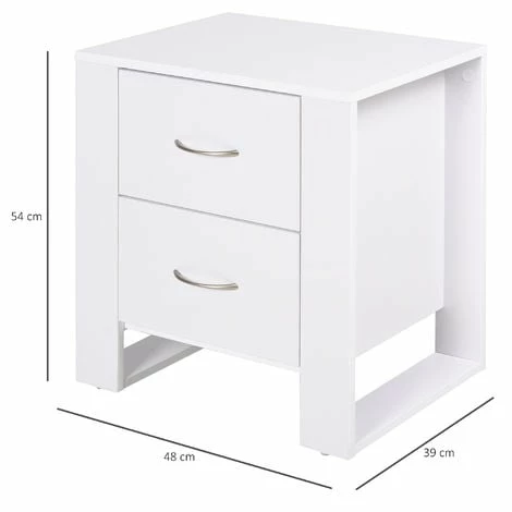HOMCOM 2 Drawer Modern Boxy Bedside Table w/ Handles Elevated Base White