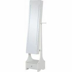 HOMCOM Freestanding Jewellery Storage Mirror Armoire W/ LED Lights Hooks Drawer