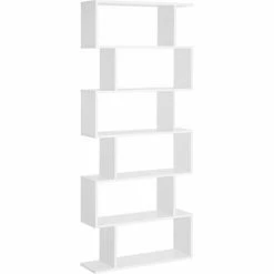 HOMCOM 6-Tier Wooden Modern S-Shaped Shelf Storage Unit Home Office White