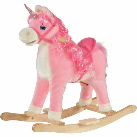 HOMCOM Kids Rocking Unicorn Ride-On Horse Moving Mouth Tail Sounds 36-72 Mnths