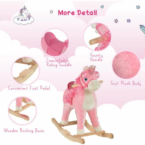 HOMCOM Kids Rocking Unicorn Ride-On Horse Moving Mouth Tail Sounds 36-72 Mnths