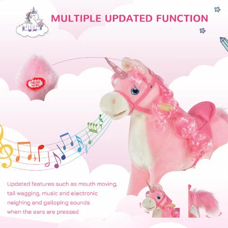 HOMCOM Kids Rocking Unicorn Ride-On Horse Moving Mouth Tail Sounds 36-72 Mnths