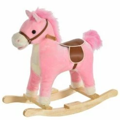 HOMCOM Kids Plush Rocking Horse W/ Sound Moving Mouth Wagging Tail Children Rocker Ride On Toy Gift 36 - 72 Months Pink