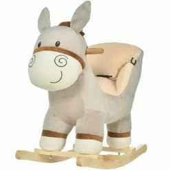 HOMCOM Cute Kids Ride-On Rocking Donkey W/ Sound Handlebars Seat Belt Plush Body