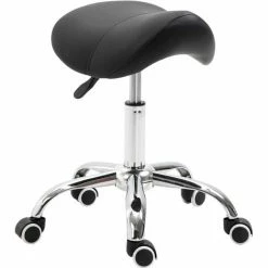 HOMCOM PU Leather Saddle Stool W/ Moulded Padded Seat Adjustable Height Black