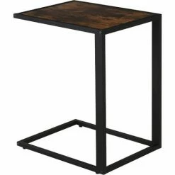 HOMCOM C-Shape Side End Table W/ Steel Frame Wide Base For Living Room Brown