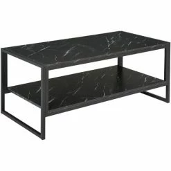 HOMCOM Two-Tier Laminate Marble Print Coffee Table Metal Frame Elegant Style