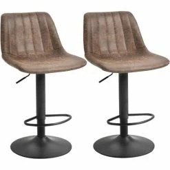 HOMCOM Set Of 2 Microfiber Retro Tub Bar Stools Metal Frame Footrest Seat Brown