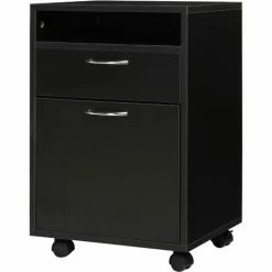 HOMCOM Rolling File Cabinet Office Storage W/ 2 Drawers Shelf Wheels Black