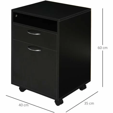 HOMCOM Rolling File Cabinet Office Storage w/ 2 Drawers Shelf Wheels Black