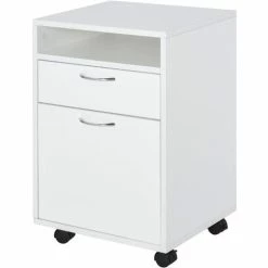 HOMCOM Rolling File Cabinet Office Storage W/ 2 Drawers Shelf Wheels White