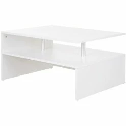 HOMCOM 2 Tier Coffee/End Table Modern Design W/Open Shelf Living Room White