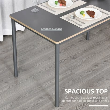 HOMCOM 120cm Minimalistic Dining Table Steel Frame Foot Pads Simple Style Grey