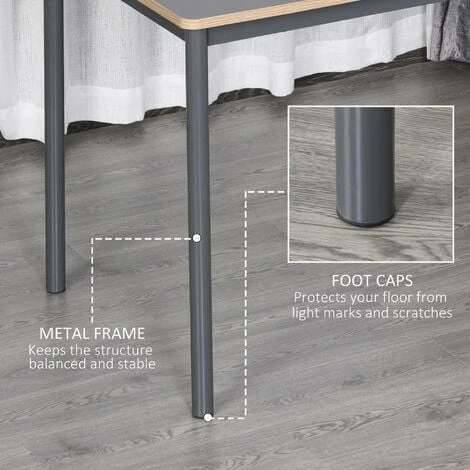 HOMCOM 120cm Minimalistic Dining Table Steel Frame Foot Pads Simple Style Grey