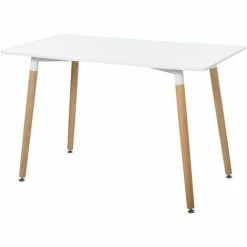 HOMCOM Scandinavian Style Dining Table Wood Legs Adjustable Feet Elegant White