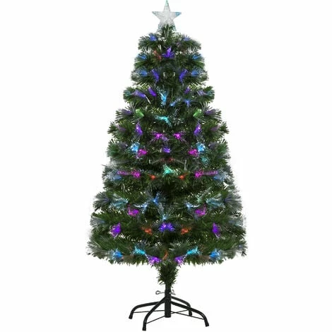 HOMCOM 4FT Multicoloured Artificial Christmas Tree w/ Pre-Lit Modes Metal Stand