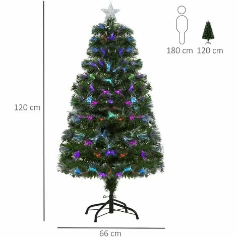 HOMCOM 4FT Multicoloured Artificial Christmas Tree w/ Pre-Lit Modes Metal Stand
