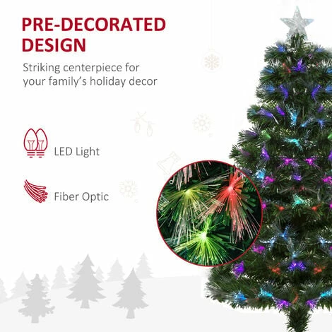 HOMCOM 4FT Multicoloured Artificial Christmas Tree w/ Pre-Lit Modes Metal Stand