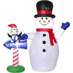 HOMCOM Christmas Inflatable Snowman Penguin North Pole Sign Outdoor W/ Lights