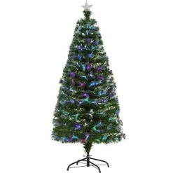 HOMCOM 5FT Multicoloured Artificial Christmas Tree W/ Pre-Lit Modes Metal Stand