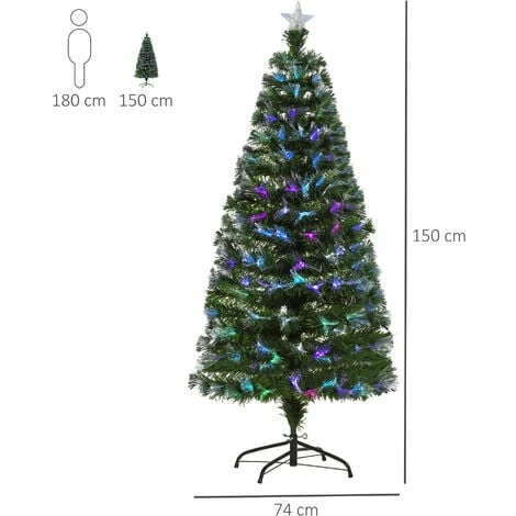 HOMCOM 5FT Multicoloured Artificial Christmas Tree w/ Pre-Lit Modes Metal Stand