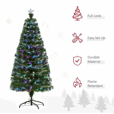 HOMCOM 5FT Multicoloured Artificial Christmas Tree w/ Pre-Lit Modes Metal Stand