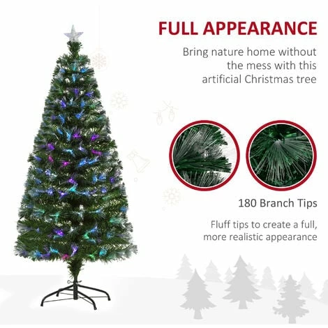 HOMCOM 5FT Multicoloured Artificial Christmas Tree w/ Pre-Lit Modes Metal Stand