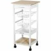HOMCOM Mobile Rolling Kitchen Island Trolley For Home Metal Baskets Tray Shelves