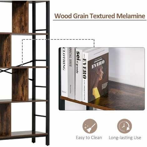 HOMCOM 4 Shelf Industrial-Style Storage Unit Bookcase w/ Dividers Metal Frame