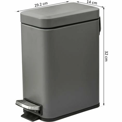 HOMCOM 5L Steel Waste Trash Can Pedal Rubbish Garbage Storage Bucket Grey