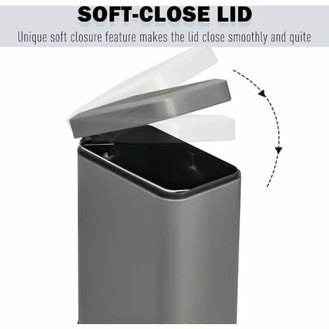 HOMCOM 5L Steel Waste Trash Can Pedal Rubbish Garbage Storage Bucket Grey