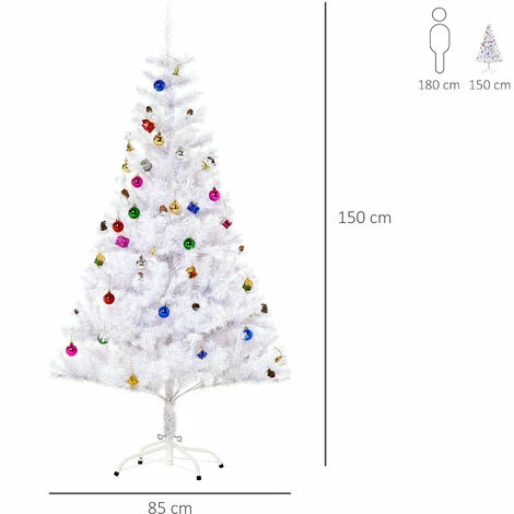 HOMCOM 5ft Snow Artificial Christmas Tree w/ Metal Stand Decorations Home White
