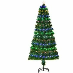 HOMCOM 6FT Pre-Lit Artificial Christmas Tree W/220 Lights Star Topper Metal Base