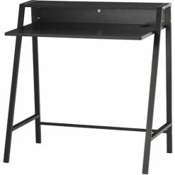 HOMCOM 2-Tier Storage Computer Workstation With Shelf, Metal Frame Black