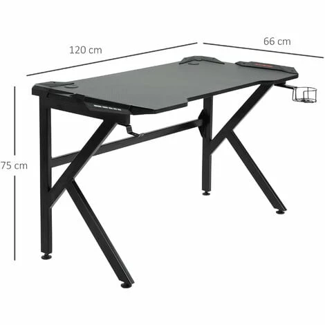 HOMCOM Spacious Gaming Desk Home Racing w/ Steel Frame Cup Headphone Holder Hook