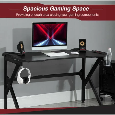 HOMCOM Spacious Gaming Desk Home Racing w/ Steel Frame Cup Headphone Holder Hook