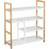 HOMCOM 4-Tier Shoe Wood Frame W/ Slatted Shelves Boot Compartment Storage