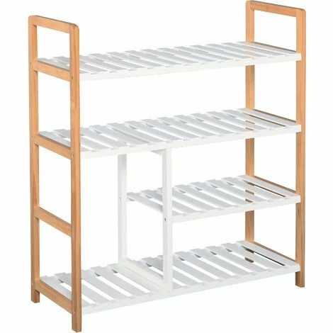 HOMCOM 4-Tier Shoe Wood Frame w/ Slatted Shelves Boot Compartment Storage
